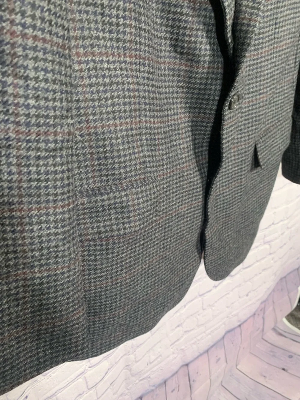 Brooks Brothers Mens Houndstooth Blazer Coat Gray Size 42R Preppy Corpcore
